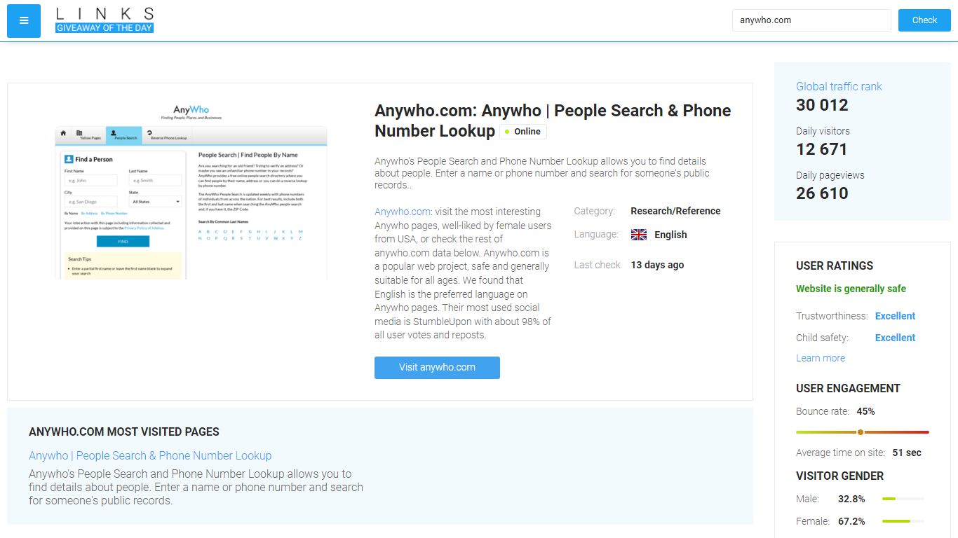 Visit Anywho.com - Anywho | People Search & Phone Number Lookup.